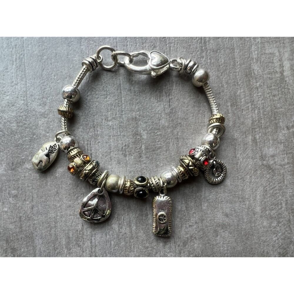Peace Sign Dove Olive Branch Dangling Charm Bracelet May Peace Be With You Gift